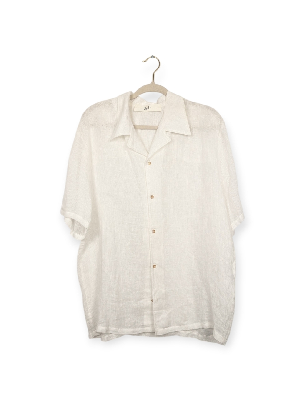 Sefr Camp Collar Shirt XL White Linen Cotton Short Sleeve Resort As Is Flawed